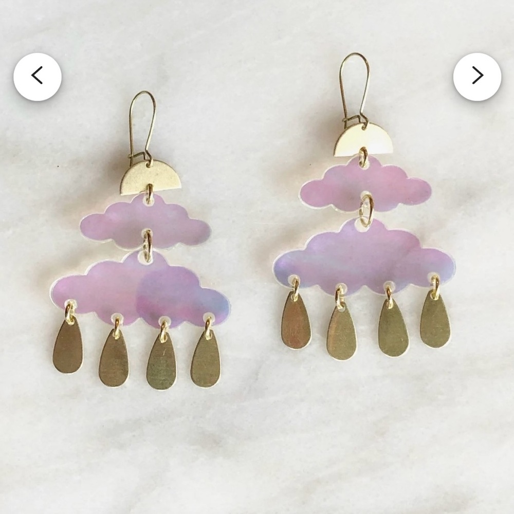 Iridescent cloud earrings with brass